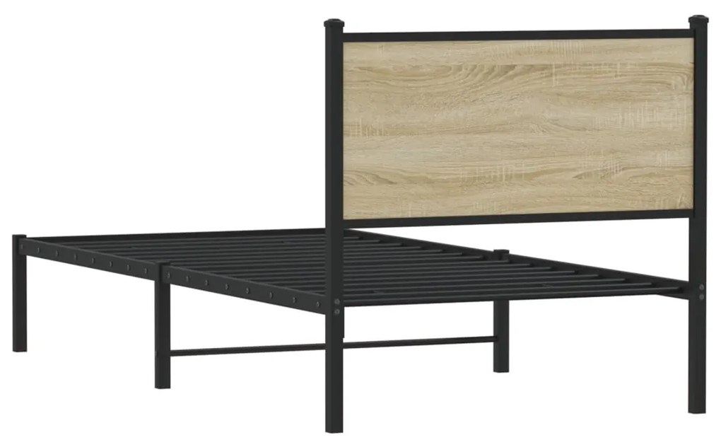 Estrutura de cama com cabeceira 90x190 cm metal carvalho sonoma