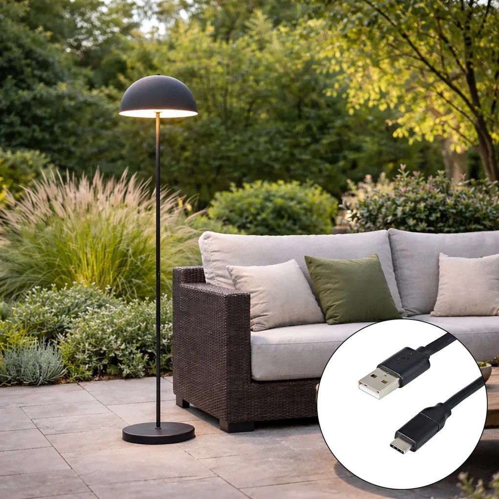 Candeeiro de pé para exterior preto recarregável 3 níveis de dimmer - Keira