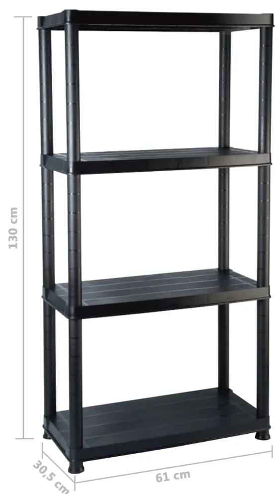 Unidade com 4 prateleiras 61x30,5x130 cm plástico preto