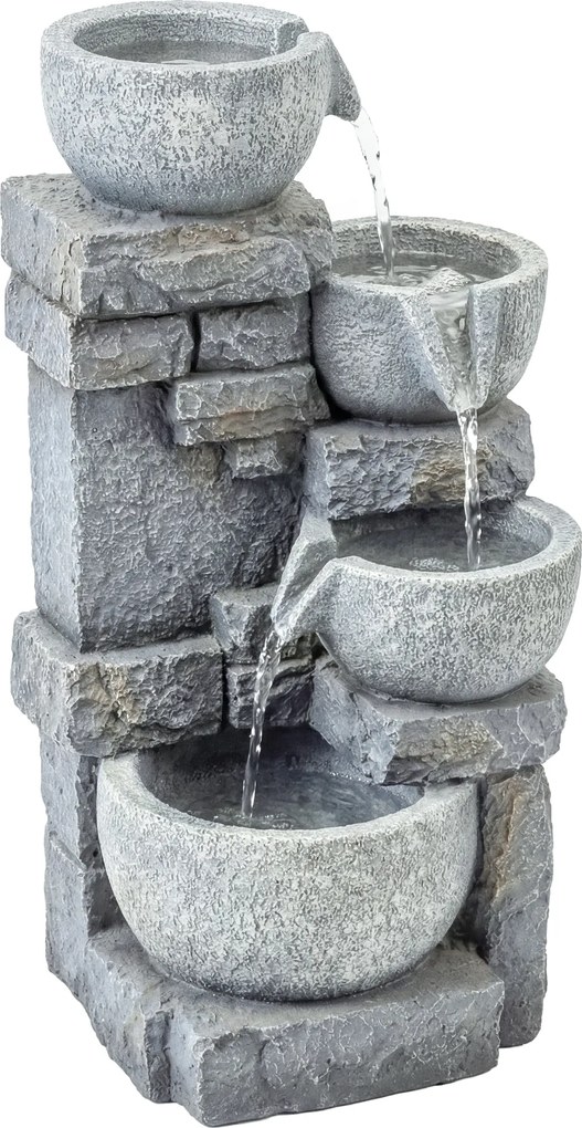 Outsunny Fonte de Jardim com Iluminação LED e Bomba Decorativa em Cascata de 4 Níveis Fluxo Ajustável Cinzento | Aosom Portugal