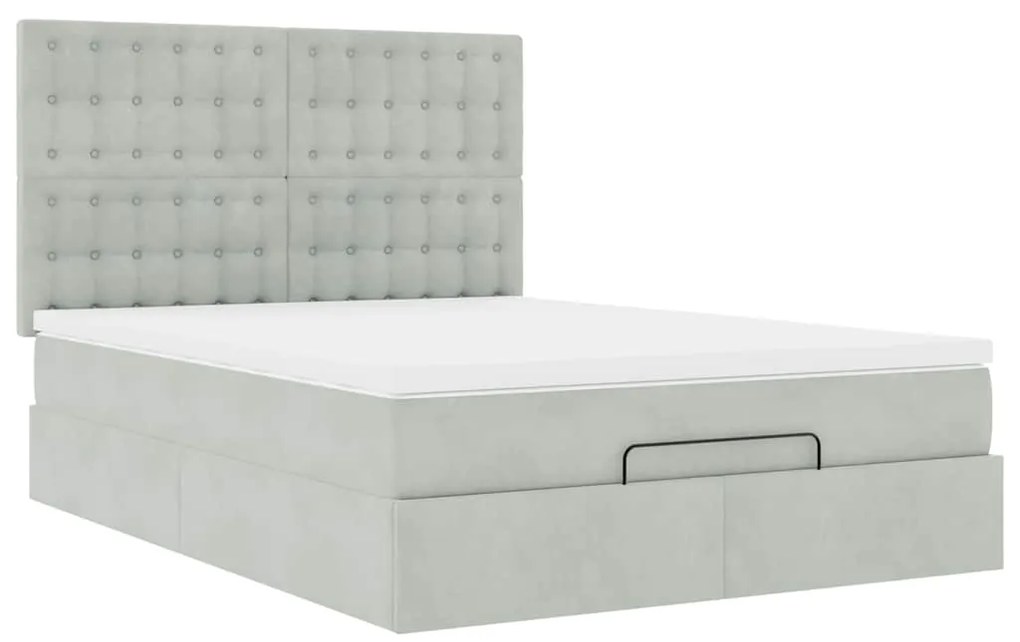Estrutura cama otomana colchões 140x200cm veludo cinzento claro