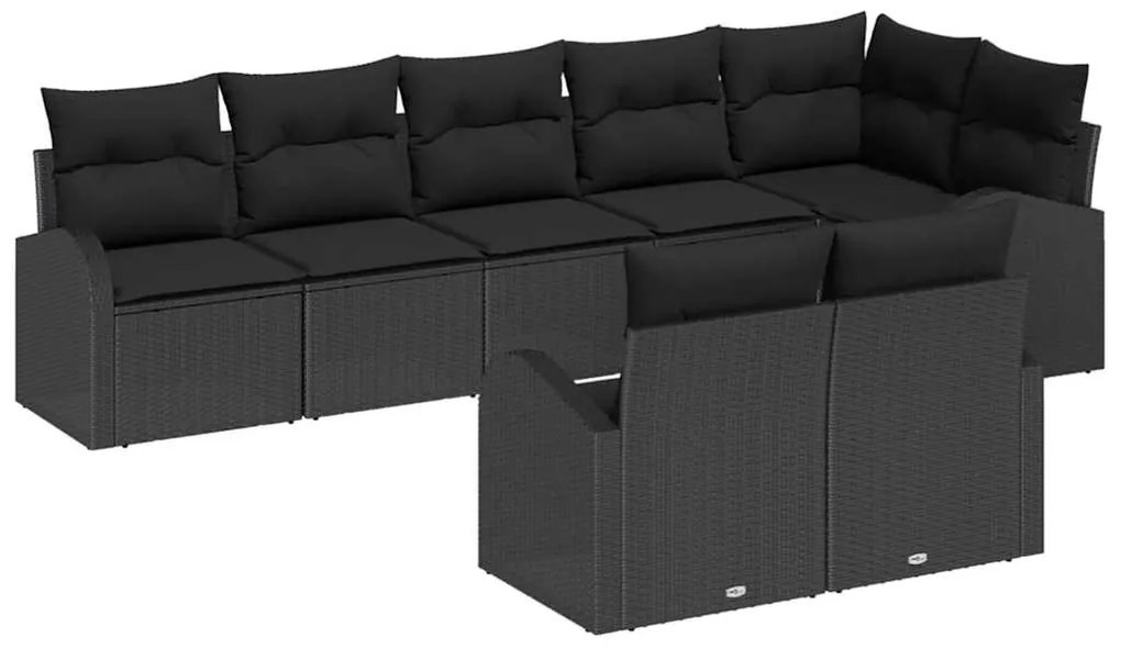 Conjunto de Sofá para Jardim de 8 Peças com Almofadas Pretas em Rattan