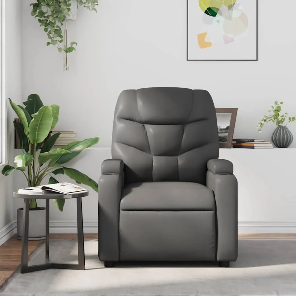 Poltrona de massagens reclinável couro artificial cinzento