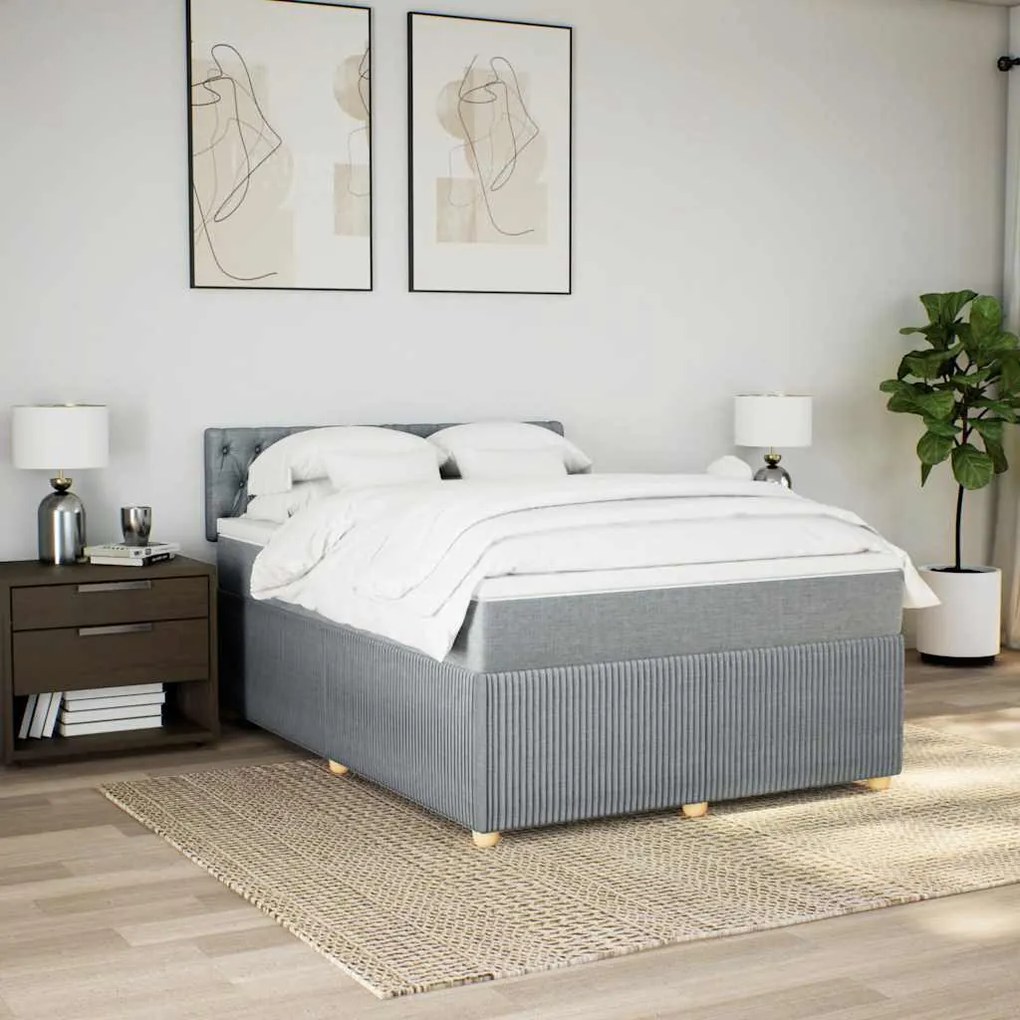 Cama com molas/colchão 160x200 cm tecido cinzento-claro