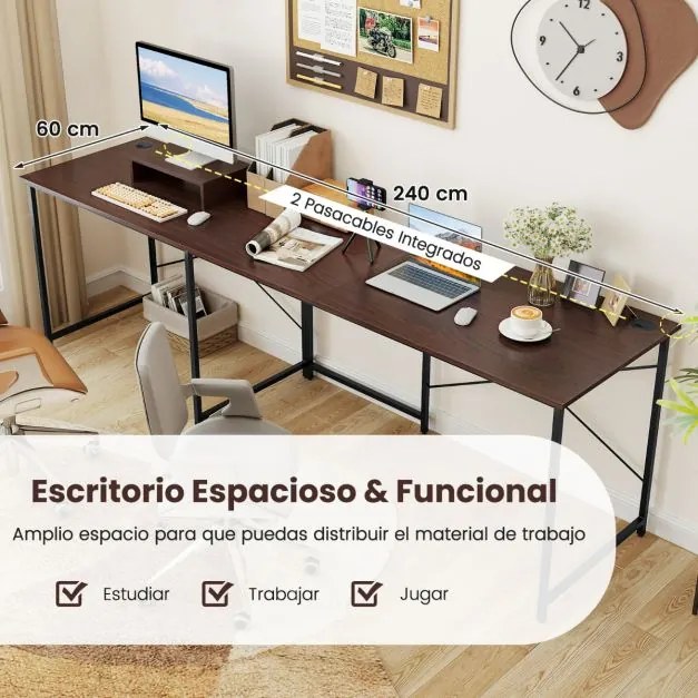 Secretária em forma de L reversível de 150 cm para computador com régua elétrica integrada Suporte para monitor/host para escritório Castanho escuro