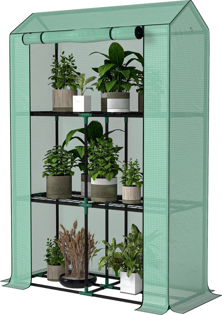 Estufa de jardim 100 x 40 x 150 cm com prateleiras de 3 níveis, estufa de inverno, lona reforçada em PE, porta enrolável, verde