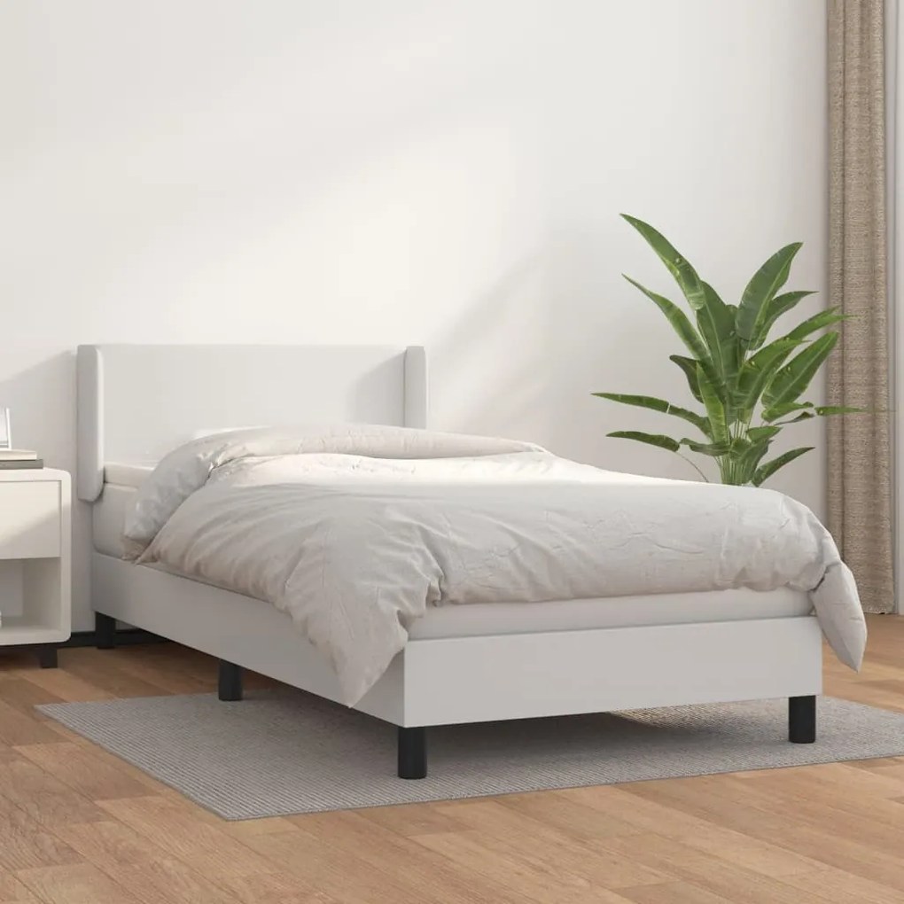 3130638 vidaXL Cama com molas/colchão 90x200 cm couro artificial branco
