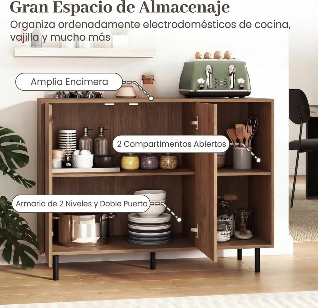 Armário de Cozinha 106 x 38 x 80 cm com 2 portas e prateleiras Castanho