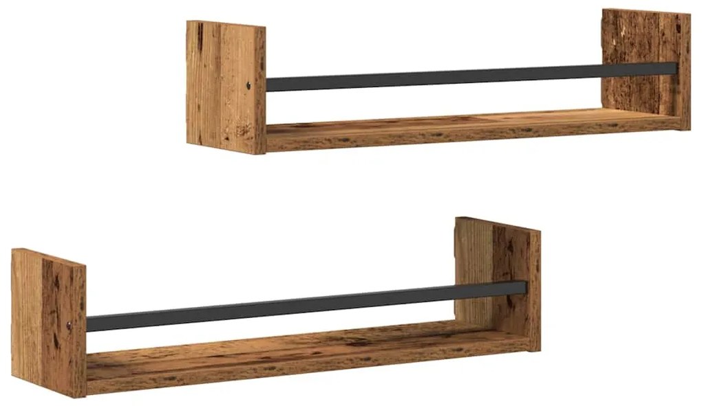 Estantes de Parede 2 pcs Madeira Antiga 60x16x14 cm Madeira Engenharia