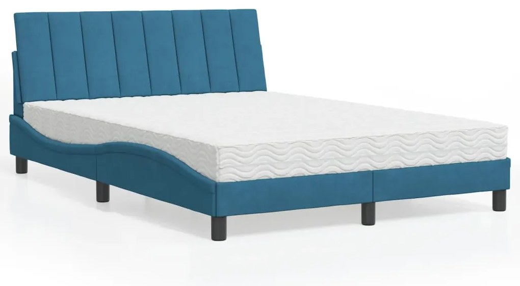 vidaXL Cama com colchão 140x200 cm veludo azul
