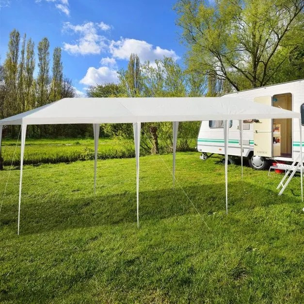 Tenda de jardim 3 x 9 m Impermeável Dobrável Proteção UV para exteriores Resistente com lona de polietileno festas, eventos, feiras branco