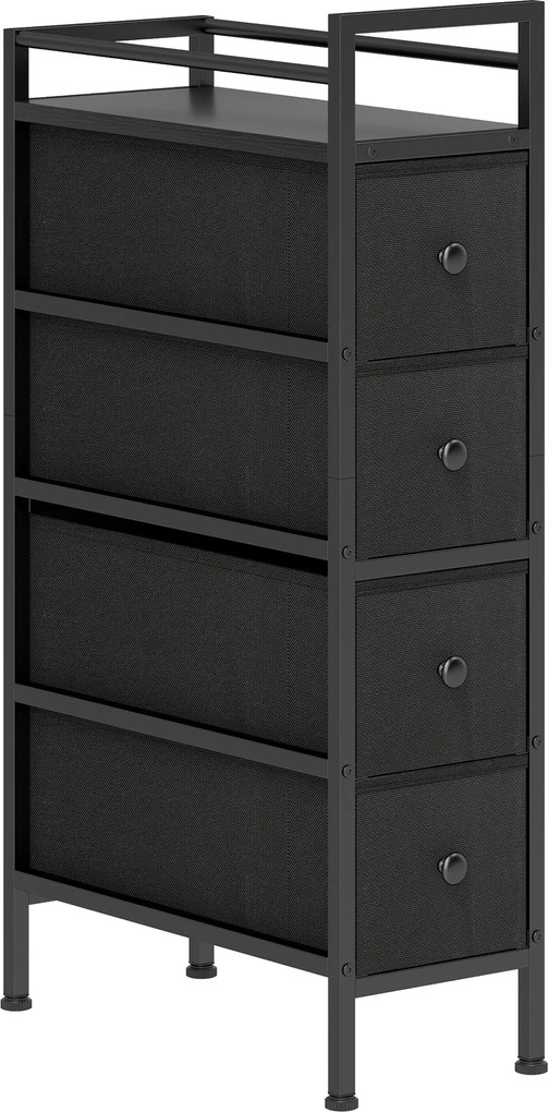HOMCOM Cômoda Armário com 4 Gavetas em Tecido Não Tecido Armário de Arrumação com Estrutura de Aço, 20cm x 43cm x 81,5cm, Preto | Aosom Portugal