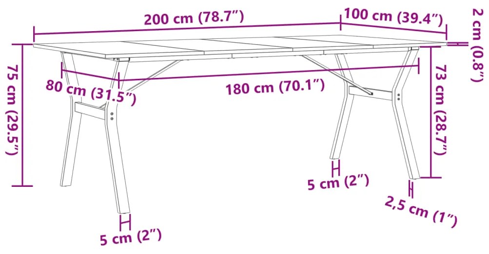Mesa de jantar estrutura em Y 200x100x75 cm pinho/aço