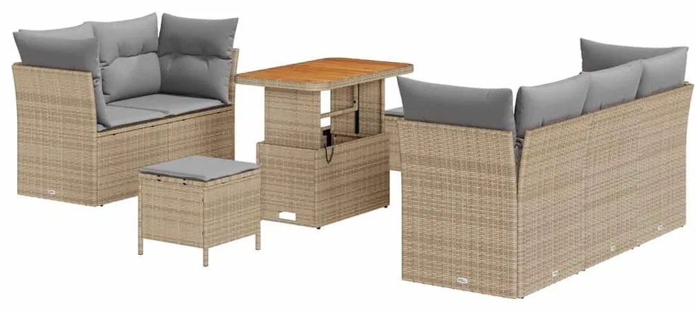 Conjunto de Sofá de Jardim vidaXL 8 Peças com Almofadas Bege Poliratta