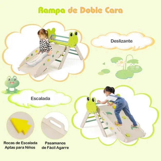 Conjunto triangular 7 em 1 de escalada para crianças pequenas com rampa, escada e arco Conjunto Montessori em madeira Verde