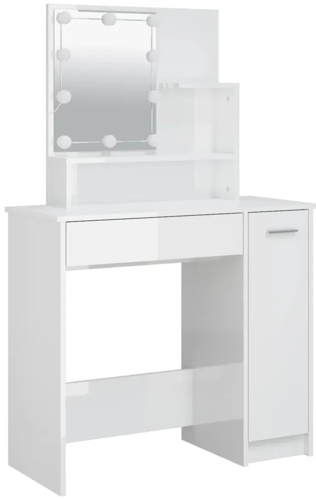 Conjunto toucador com LED madeira processada branco brilhante