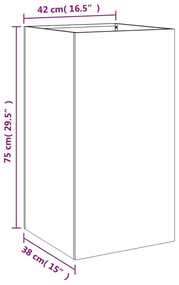 Vaso/floreira 42x38x75 cm aço galvanizado prateado