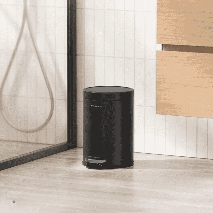 Cesto Lixo Casa Banho com 3 litros de capacidade e tampa com fecho suave 22,4 x 17,3 x 25,4 cm Preto