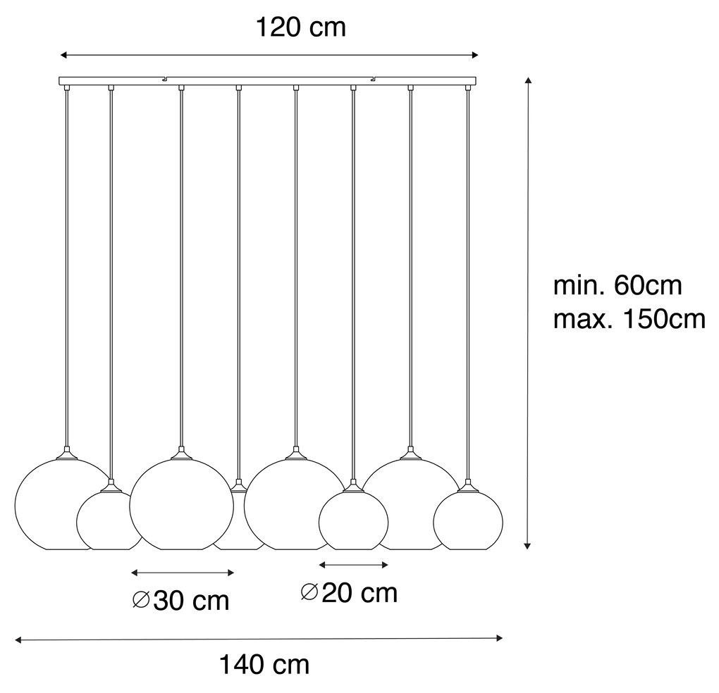 LED Candeeiro suspenso inteligente bronze escuro com vidro âmbar 8 luzes incluindo 8 Wifi G95 - Sandra