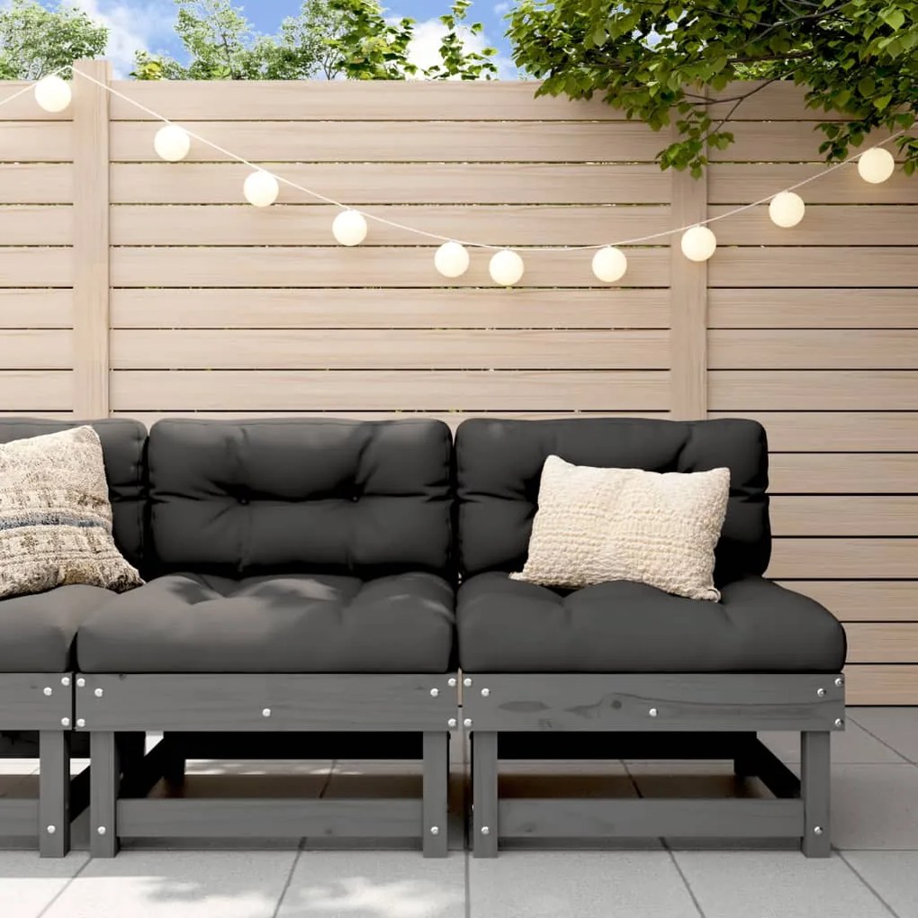 vidaXL Sofás de centro para jardim 2 pcs madeira pinho maciça cinzento