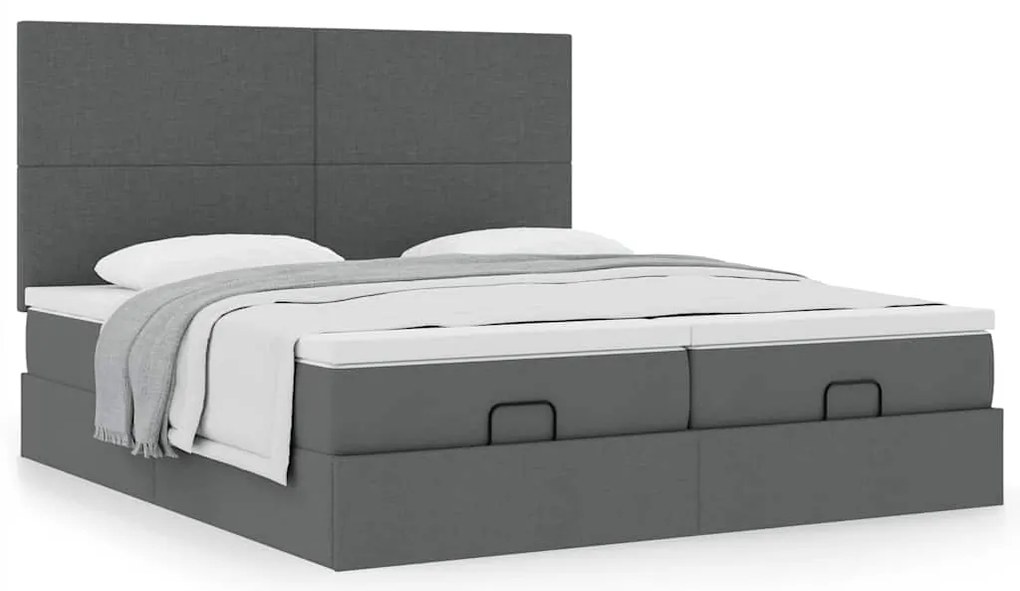 Estrutura de cama otomana com colchões tecido cinzento escuro