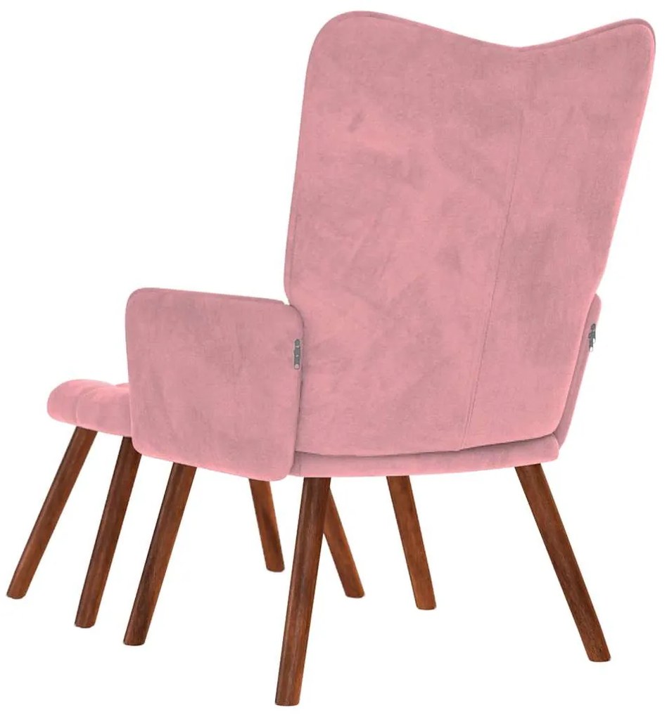 Cadeira de descanso com banco veludo rosa
