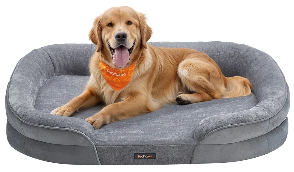 Cama para cães com bordas elevadas 106 x 76 x 18 cm cinza claro