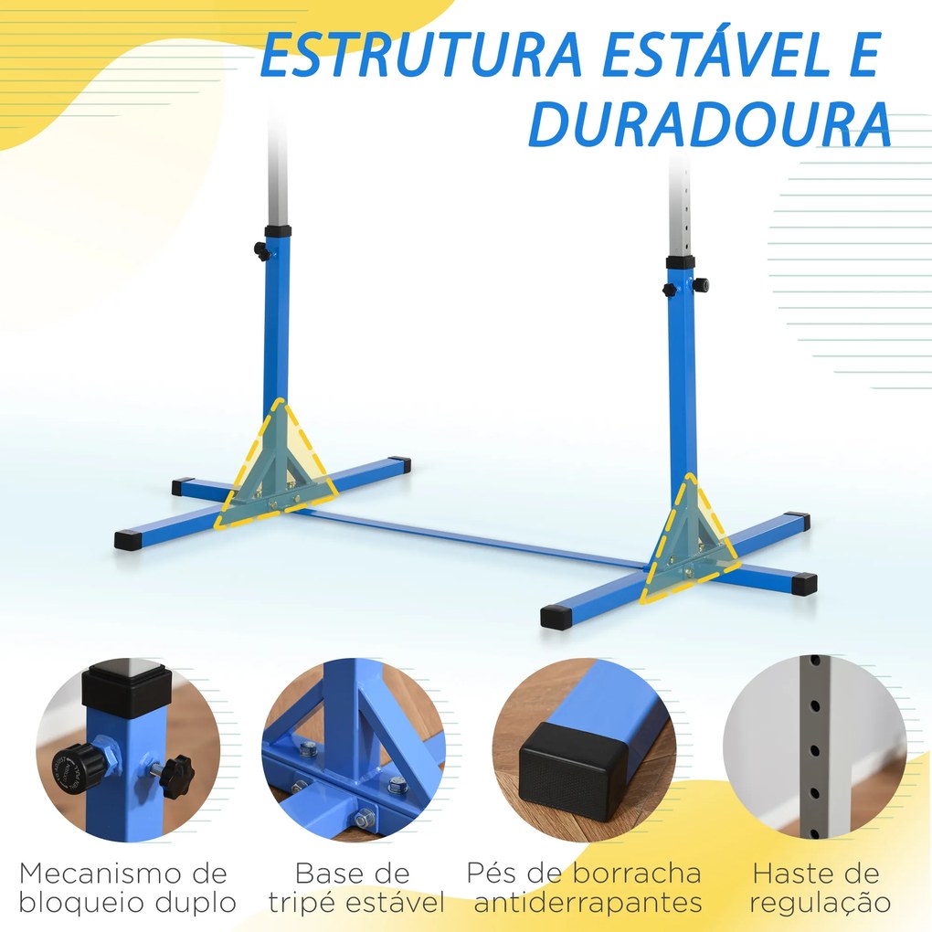 Barra de Ginástica para Crianças com Altura Ajustável 92-150 cm Barra Horizontal de Ginástica 197x121x150 cm Azul