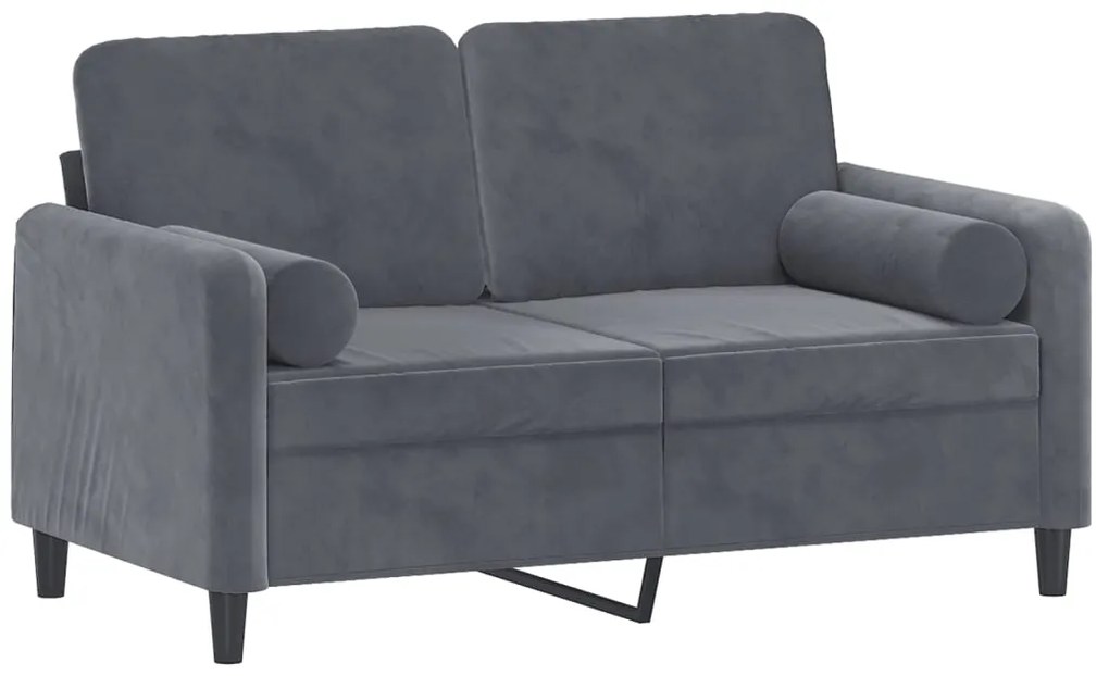 Sofá 2 lug. c/ almofadas decorativas 120 cm veludo cinza-escuro