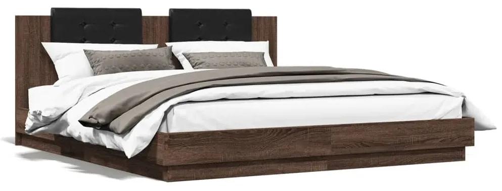 3209911 vidaXL Estrutura cama c/ cabeceira derivados madeira carvalho castanho