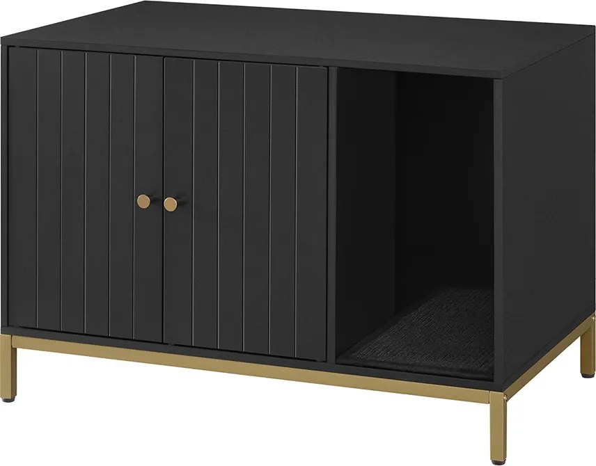 Móvel para caixa areia Gatos com tapete para arranhar 80 x 50 x 55 cm preto-dourado