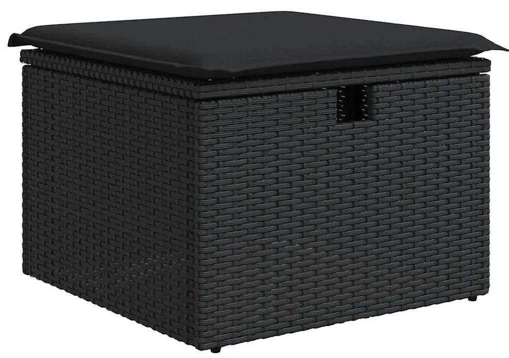 7 pcs conjunto de sofás p/ jardim c/ almofadões vime PE preto