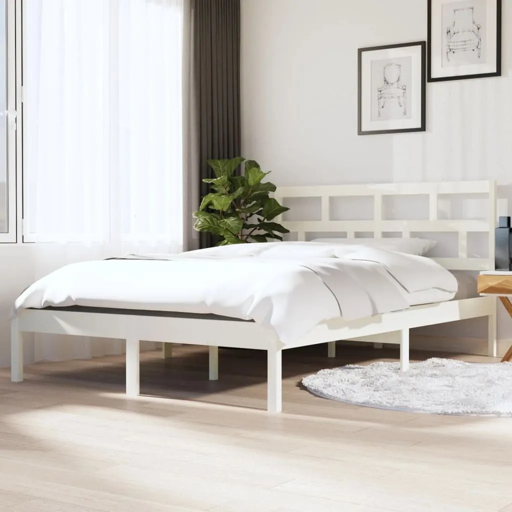 3101194 vidaXL Estrutura de cama casal 135x190 cm madeira maciça branco