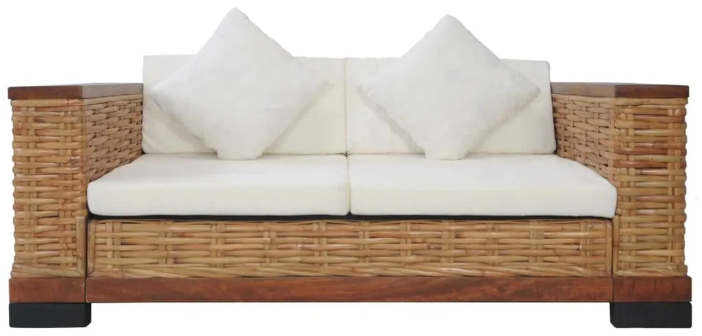 2 pcs conjunto de sofás com almofadões vime natural castanho