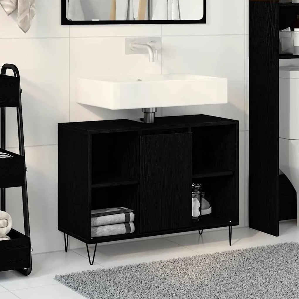 vidaXL Armário de Banheiro com porta Carvalho preto 80 x 33 x 60 cm