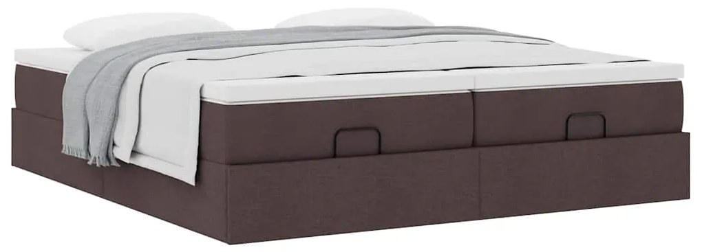 Estrutura de cama otomana com colchões tecido castanho escuro