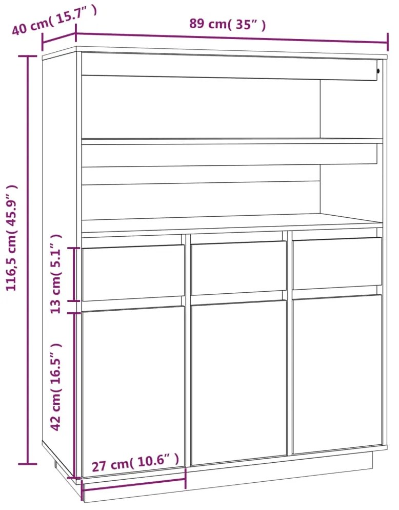 Aparador alto 89x40x116,5 cm pinho maciço
