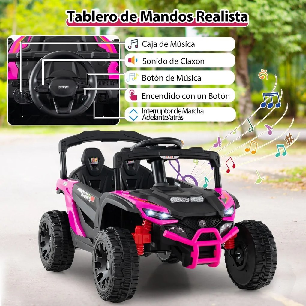 Carro elétrico infantil de 12 V, com comando à distância, 3 velocidades, luzes LED, música, buzina, veículo a bateria para crianças, Rosa
