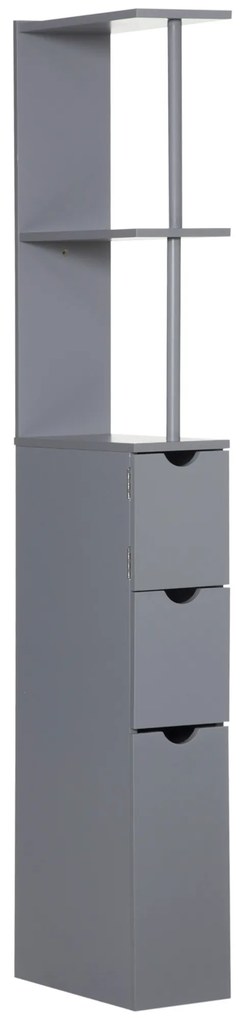 HOMCOM Coluna Casa de Banho Armário Casa de Banho Compacto Móvel Auxiliar com 2 Prateleiras 2 Gavetas 15x33x136,5 cm Cinza | Aosom Portugal