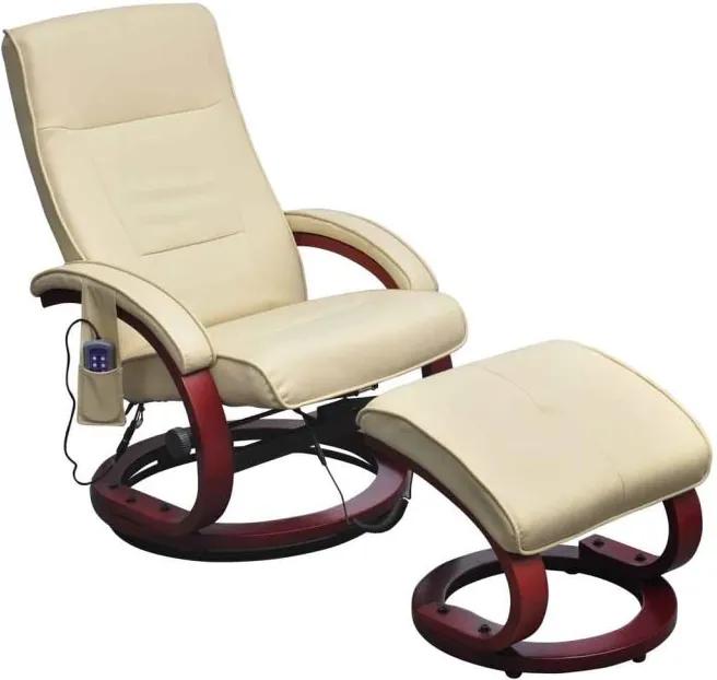 Cadeira massagens c/ apoio pés couro artificial creme