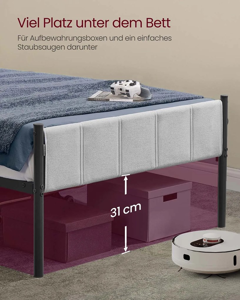 Estrutura de cama individual 206,2 x 91,5 x 104 cm (COLHÃO NÃO INCLUIDO) com base em aço cinzento