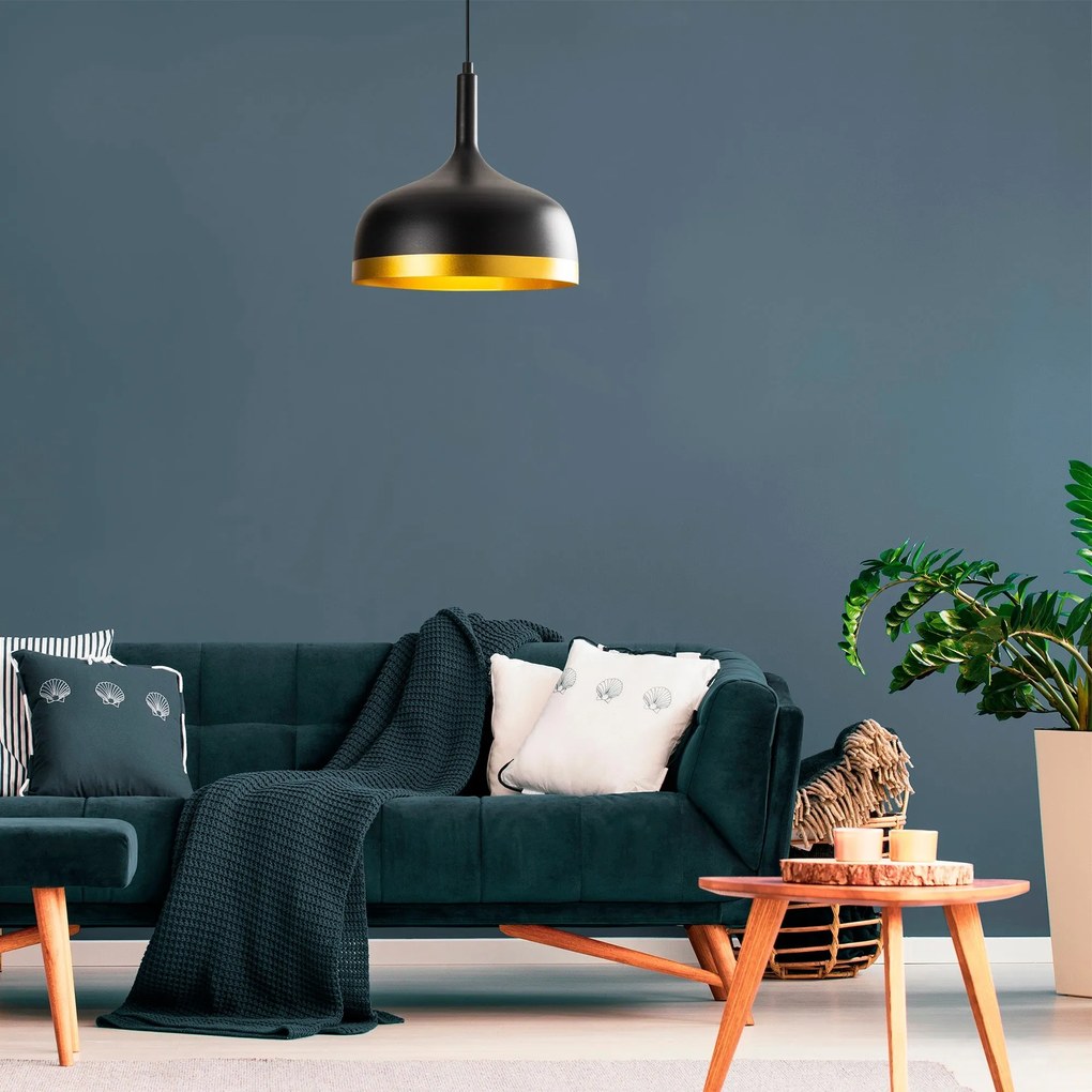 Candeeiro de Teto Sivani – Preto e Dourado – 30 cm x 128 cm