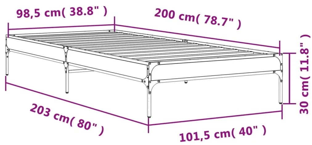 Estrutura de cama derivados de madeira e metal carvalho sonoma