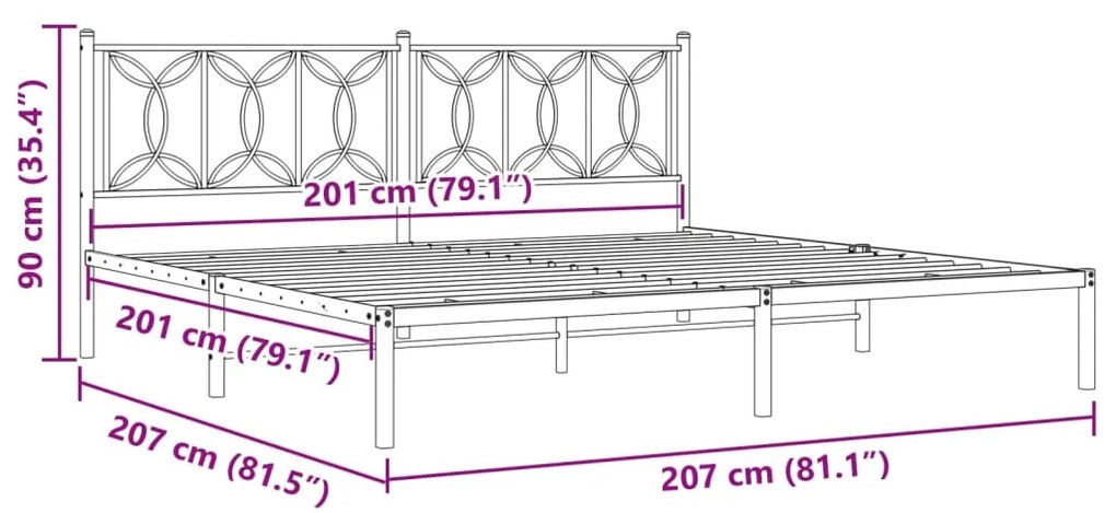 Estrutura de cama com cabeceira 200x200 cm metal branco