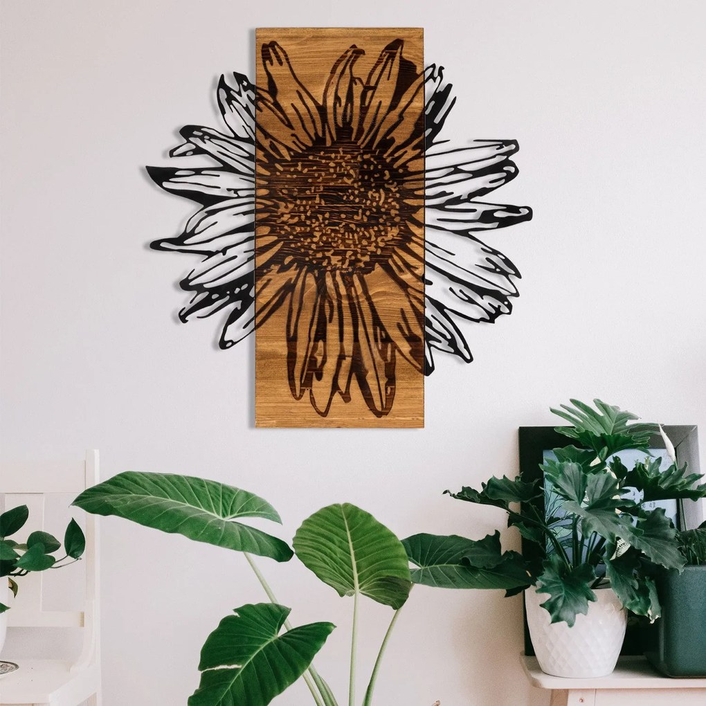 Acessório Decorativo de Parede Daisy – Preto e Nogueira – 56 x 58 cm