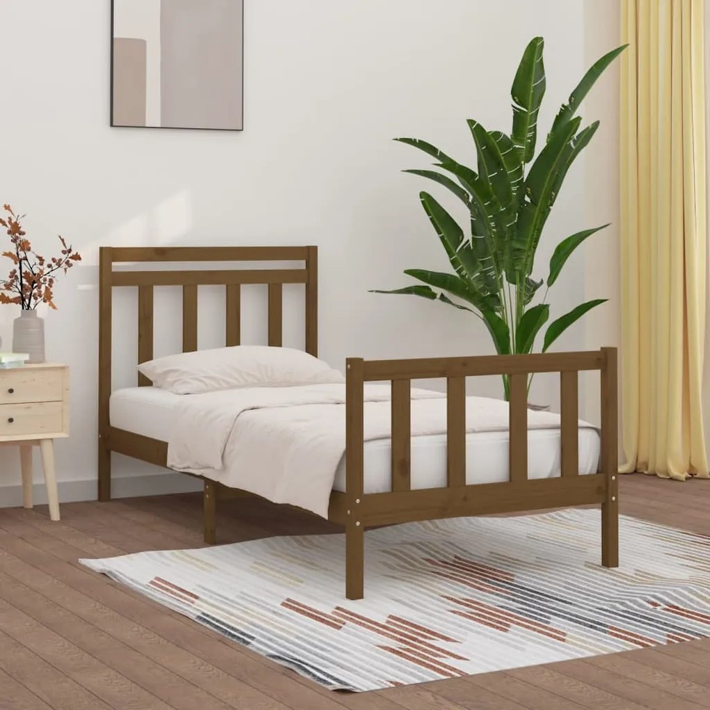 vidaXL Estrutura de cama 90x200 cm pinho maciço castanho mel