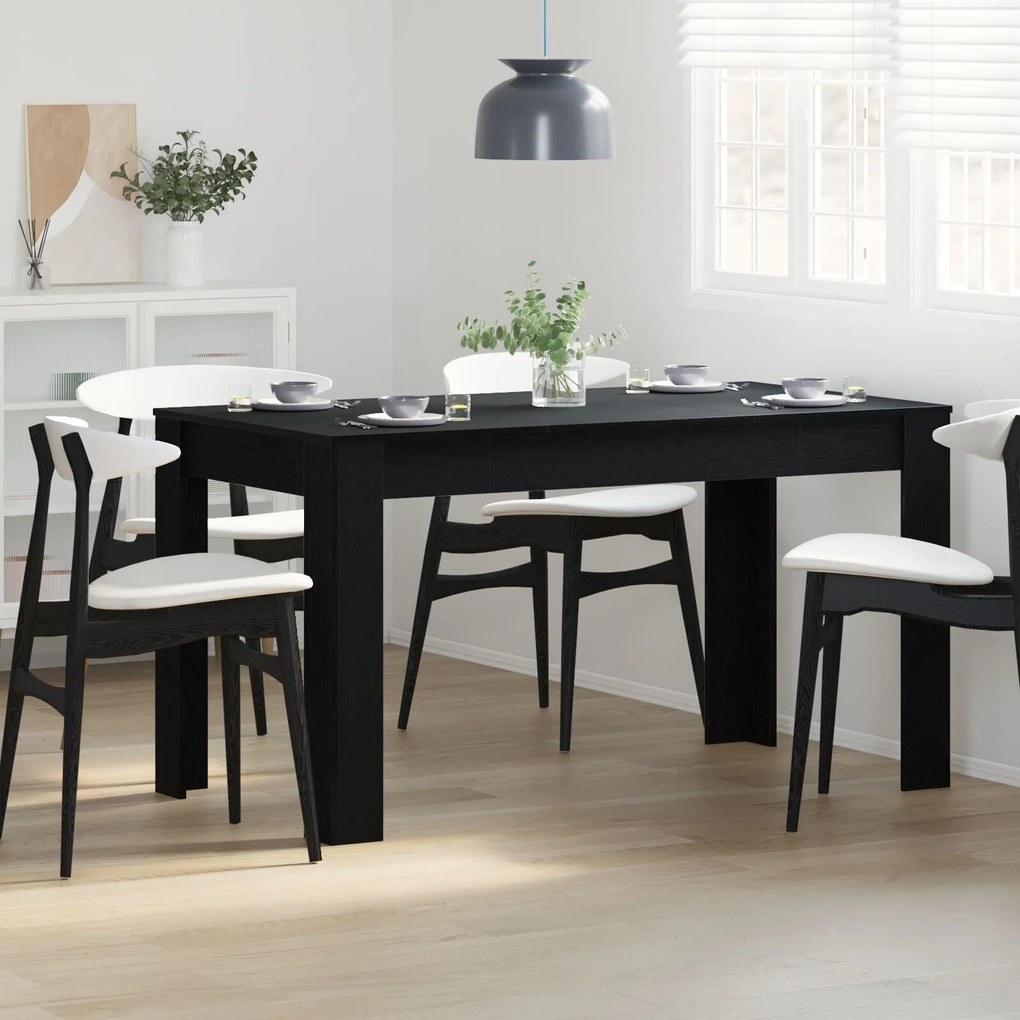 Mesa de Jantar vidaXL Preta de Carvalho 140x74,5x76 cm em Madeira Reco