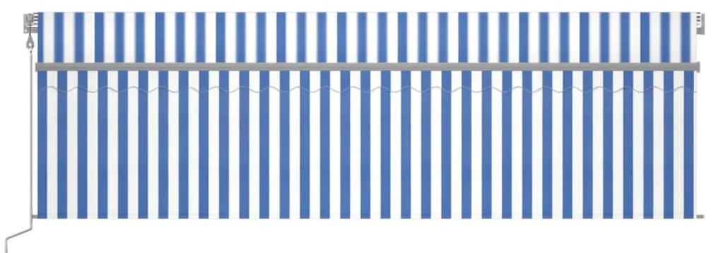 Toldo autom. c/ estore/LED/sensor de vento 5x3 m azul/branco