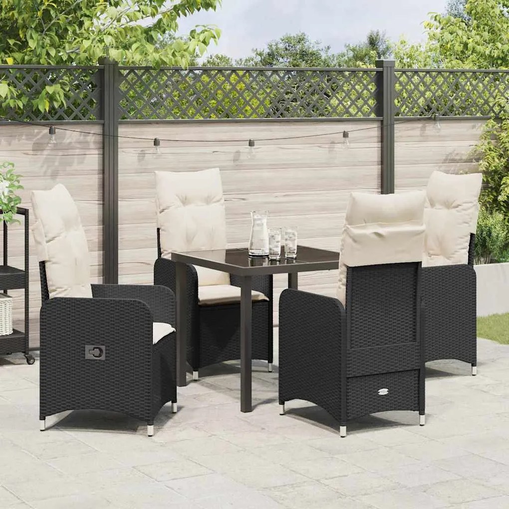 Conjunto de Jantar de Jardim 5 Peças com Almofadas, Preto, Rattan Sint