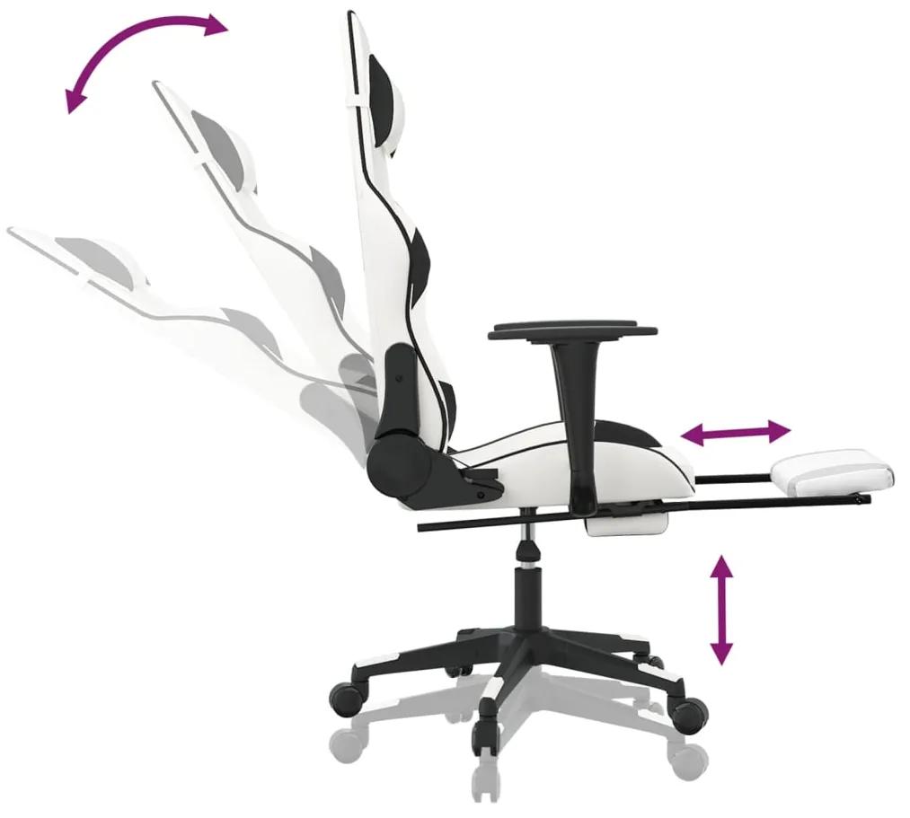 Cadeira gaming c/ apoio p/ pés couro artificial preto e branco